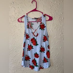 Womens Discreet Blue Striped Rose Detail Top (L)